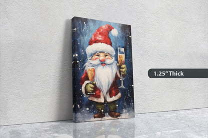 Cute Santa Wine, Santa Clause, Christmas Decor, Santa Painting, Saint Nick, Christmas Gift, Framed Canvas, Father Christmas, Holiday Artwork