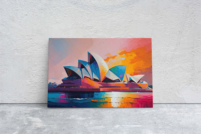 Sydney Opera House,Sydney Australia ,Canvas Art Large Print, Painting, Landscape, Colorful, architectural, psychedelic, Sunset