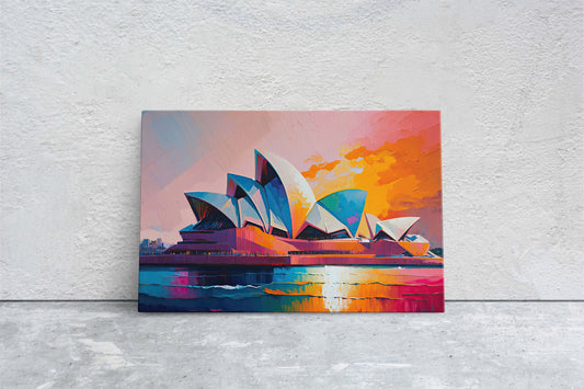 Sydney Opera House,Sydney Australia ,Canvas Art Large Print, Painting, Landscape, Colorful, architectural, psychedelic, Sunset