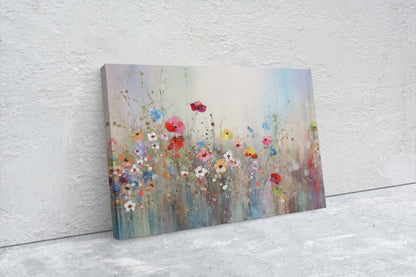 Wildflowers on Canvas, Flowers in Rain. Abstract Wall Art, Framed Canvas, Watercolor flowers,  Floral Print, Classic, Rustic Farmhouse