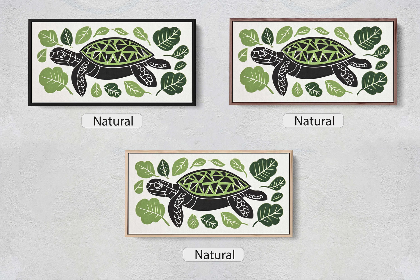 Turtle Folk Art, Scandinavian Art, Linocut Print, Framed Canvas, Large Canvas Print