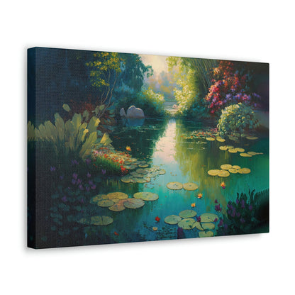 Magical Garden Pond Lily pod Canvas Art Ready To Hang Large Print, Oil Painting, Landscape