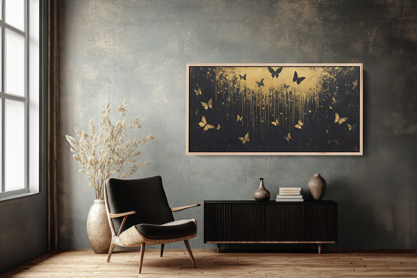 Butterflies at night, Butterfly forest, Black and Gold