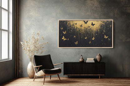 Butterflies at night, Butterfly forest, Black and Gold
