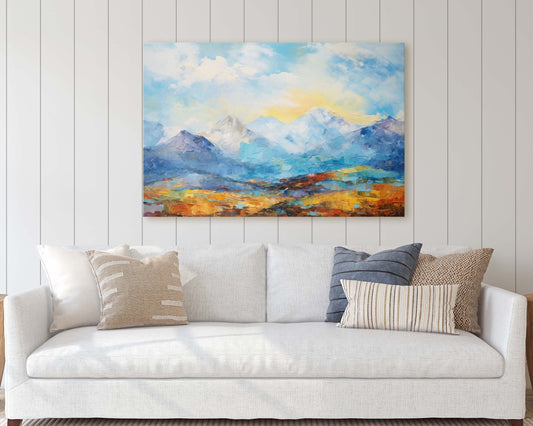 Abstract Mountains, Impressionist Art, Mountain Landscape, Scenic Decor, Painting Print, Framed Canvas, Large Art Print