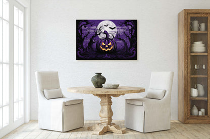 Spooky Jack-Lantern, Purple Moon, Halloween Spooky, Halloween Pumpkin Art, Scary Art, Pumpkin Patch, Poster Print, Framed Canvas