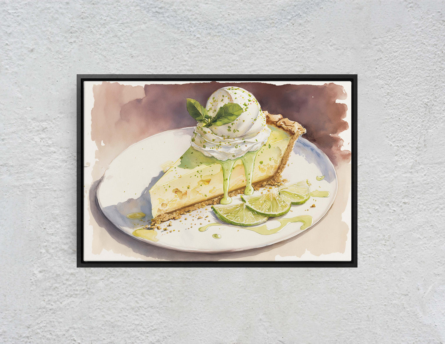 Watercolor Key Lime Pie, Dessert Art, Kitchen Wall Art, Dining Room Art, Ready To Hang, Large Print, Restaurant Print, Bakery Decor