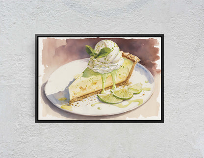 Watercolor Key Lime Pie, Dessert Art, Kitchen Wall Art, Dining Room Art, Ready To Hang, Large Print, Restaurant Print, Bakery Decor
