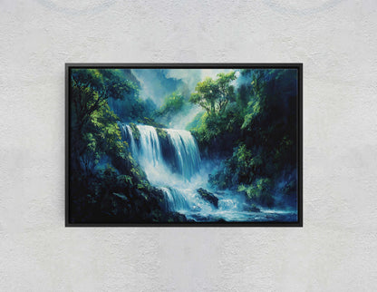 Waterfall Painting, Nature painting, Rushing waterfall, Mountain River, Mountain Lake