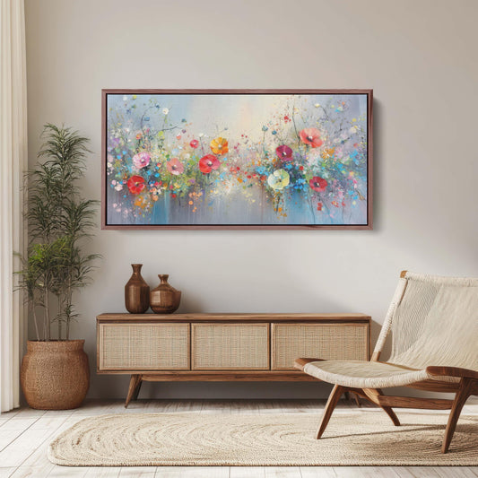 Flowers in Rain, Wildflowers on Canvas, Abstract Wall Art, Framed Canvas, Watercolor flowers,  Floral Print, Classic, Rustic Farmhouse