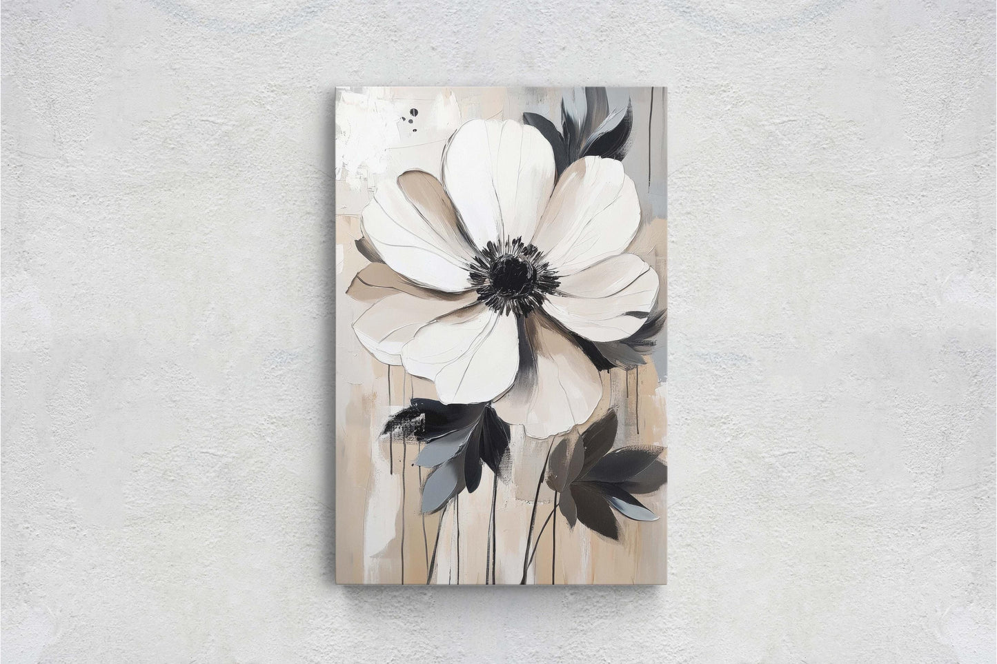 Modern Flower, Contemporary Art, Flower Painting, Black White Beige