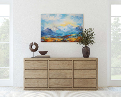 Abstract Mountains, Impressionist Art, Mountain Landscape, Scenic Decor, Painting Print, Framed Canvas, Large Art Print