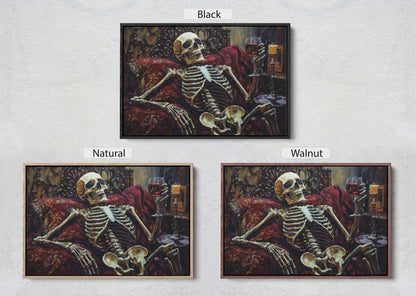 To Death, Skeleton Wine, Lounging Skeleton, Creepy Art, Gothic Halloween, Dark Academia, Dark Arts