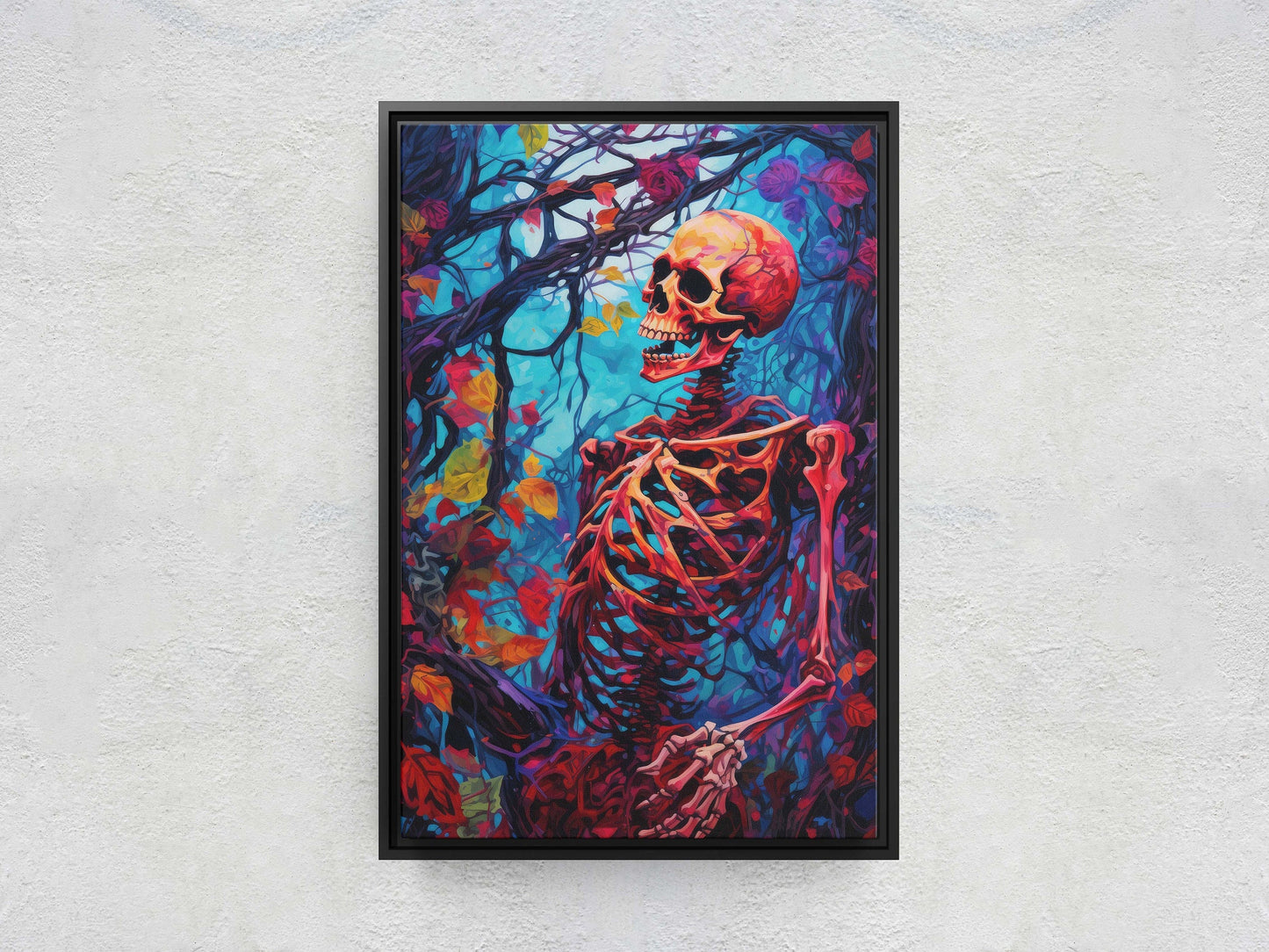 Colorful Skeleton, Scary Halloween, Bones Decor, Spooky Art, Gothic Print, Halloween Skeleton