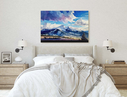Big Sky Montana, Canvas Art, Ready To Hang, Large Print, Landscape Painting, Dramatic Landscape, Mountain Range, Blue sky mountain,