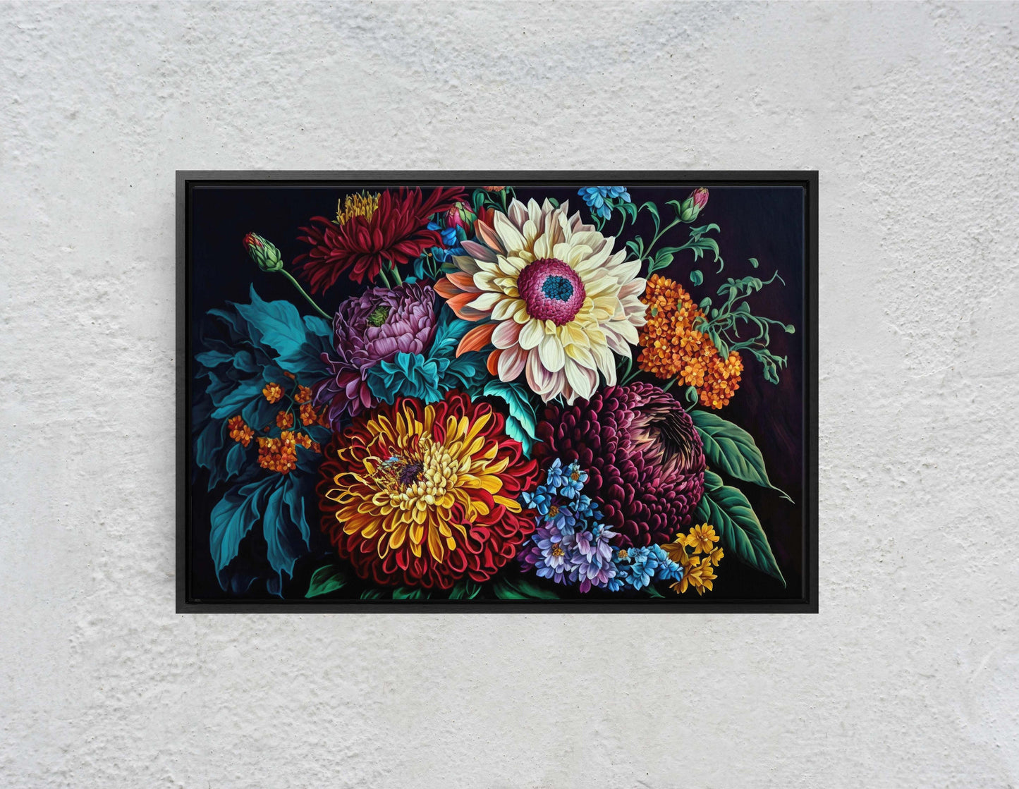 Colorful Flowers Canvas Art Ready To Hang Large Print, Oil Painting, Floral Bouquet