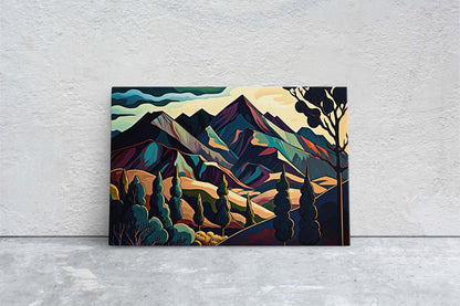 Surreal Mountain, Subdued Landscape, Simplistic Painting, Minimal Abstract, Modern, Art Deco, Geometric Shapes