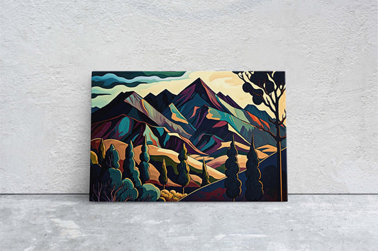 Surreal Mountain, Subdued Landscape, Simplistic Painting, Minimal Abstract, Modern, Art Deco, Geometric Shapes