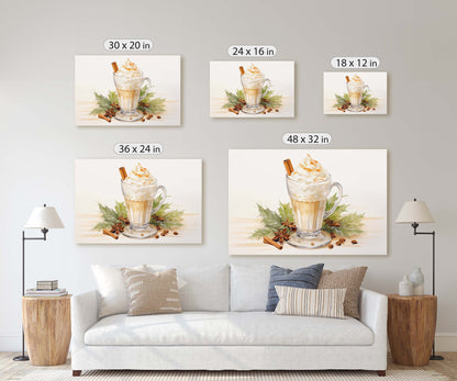 Eggnog Painting, Christmas Nog, Food Decor, Kitchen Art, Framed Canvas, Festive Decor