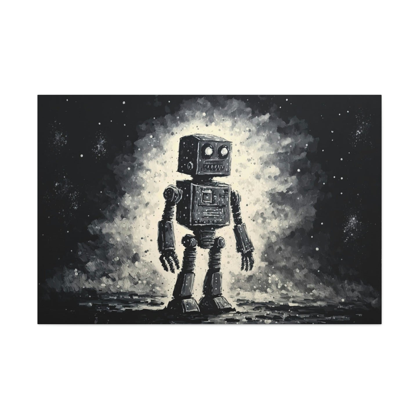 Robot Starry Night Canvas Art Ready To Hang Large Print, Black and White