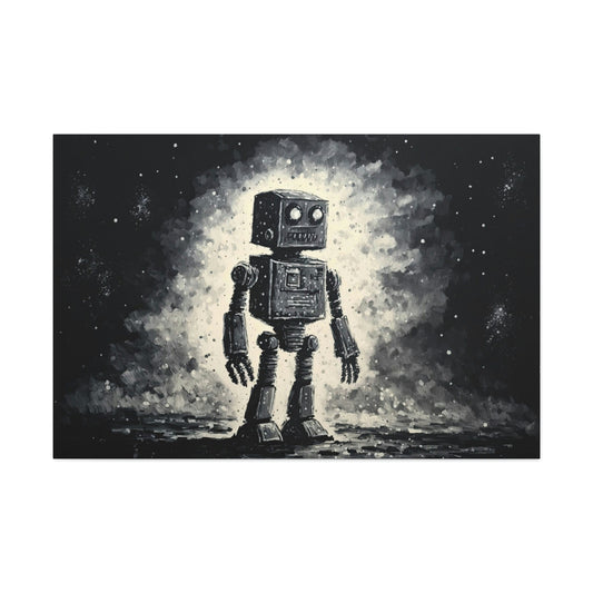 Robot Starry Night Canvas Art Ready To Hang Large Print, Black and White