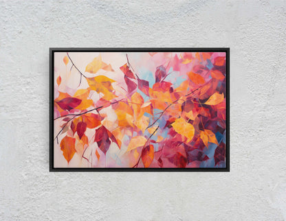 Abstract Leaf Print, Fall Leaves, Autumn,Red Orange Canvas, Fine Art, Modern Artwork, Contemporary Print, Framed Canvas