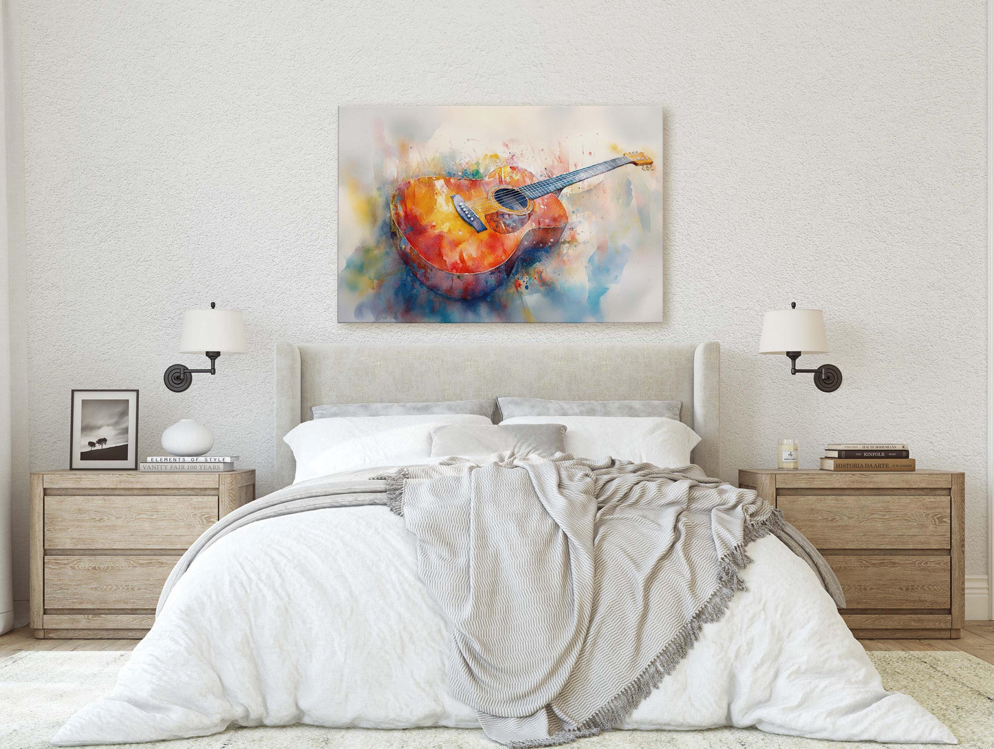 Watercolor Guitar, Music Painting, Instrument Art, Musical Art