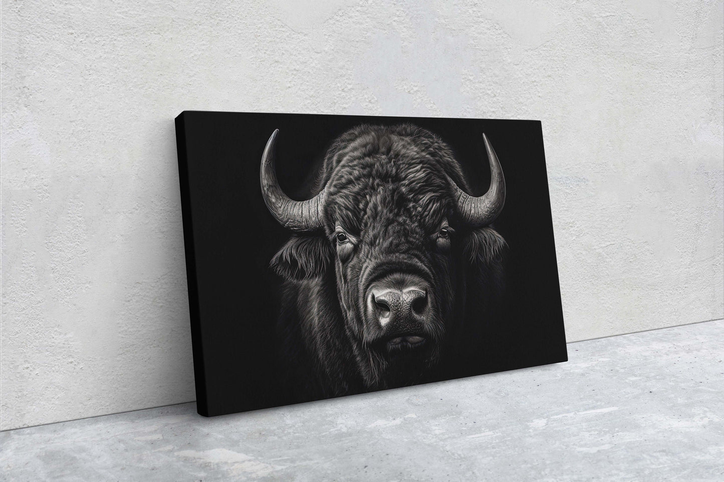 American Buffalo, Bison Picture, Buffalo Painting, Dramatic Bison, Americana, American West, Photography, Photo, Framed Canvas