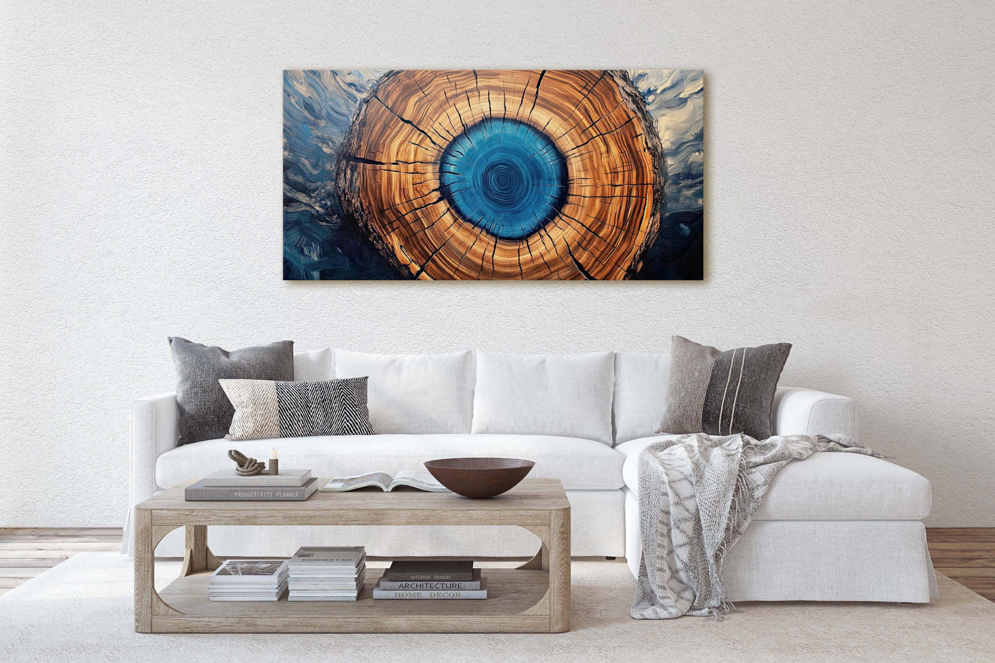 Modern Tree Decor, Contemporary Art, Blue Log, Wide Print,