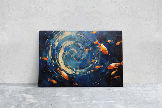 Fish School Painting, Canvas Wall Art, Abstract Blue Sea Painting, Boho Wall Décor, Custom Painting, Home Decor,Large Original,Framed Canvas
