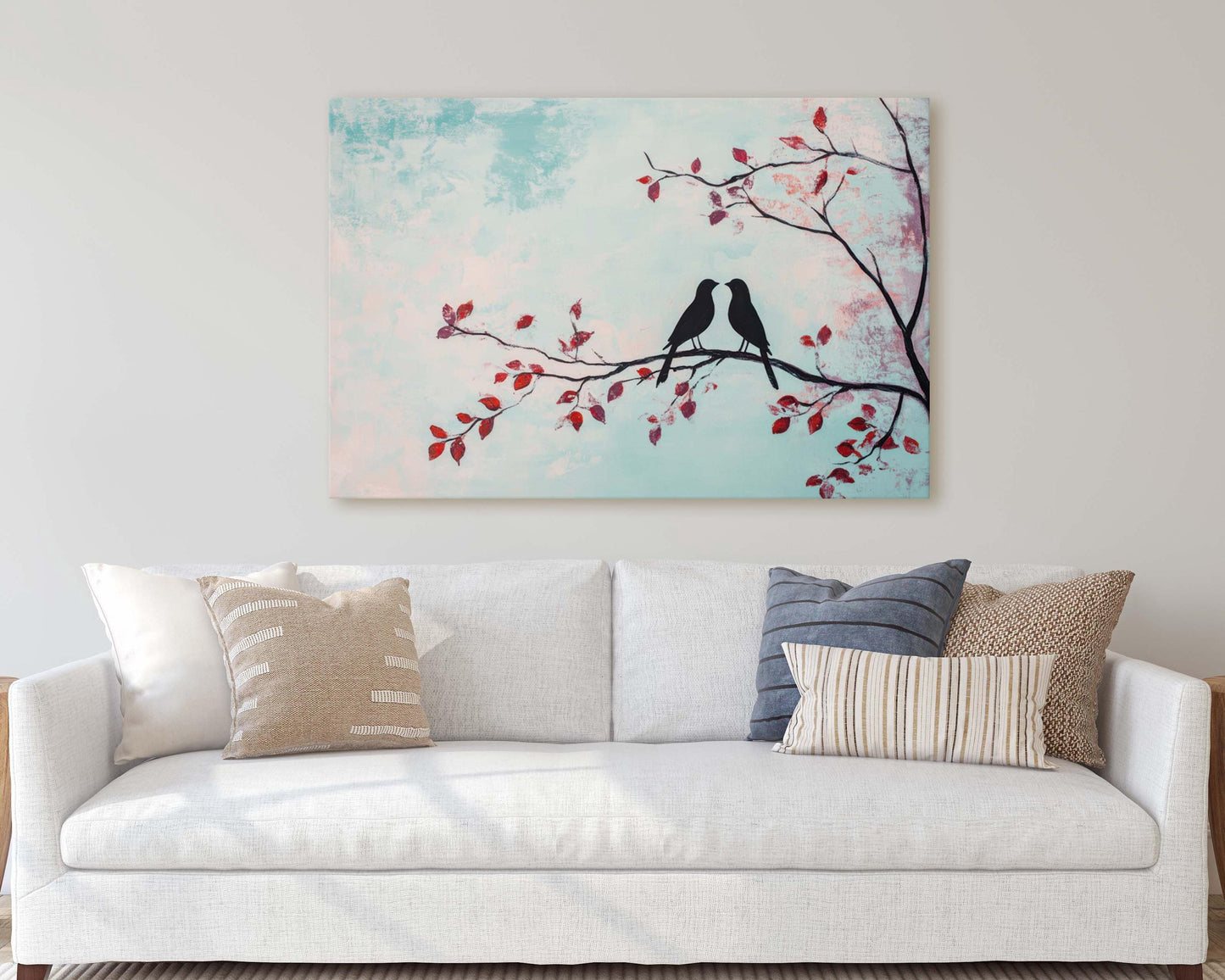Lover birds, Bird Print, Pastel Colors, Contemporary Print, Blue Pink