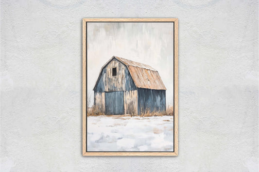 Blue Barn Painting, Farm Barn Decor, Barncore, Cottagecore