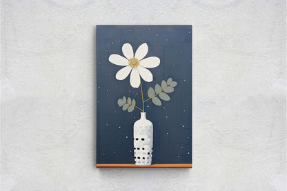 Flower Vase Painting, Contemporary Blue, White Floral Art, Framed Canvas, Large Art Print, Vertical Portrait, Indigo and White, Modern