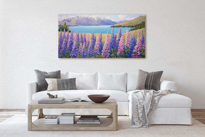 Lake Tekapo Painting, New Zealand Art, Wildflower Lake, Mountain Lake