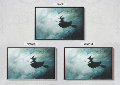 Flying Witch, Witch on Broomstick, Whimsical Decor, Full Moon, Halloween Art, Cloudy, Fall Art