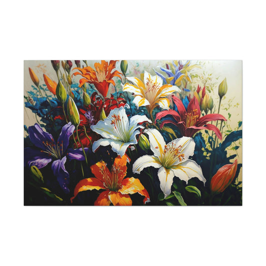 Lilies Colorful Canvas Art Ready To Hang Large Print, Oil Painting, Flowers, Floral