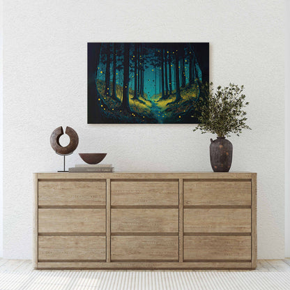 Firefly Forest Canvas Art Ready To Hang Large Print, Oil Painting, Ethereal, colorful, Mysterious