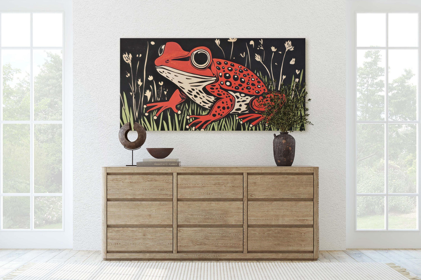 Red Frog Painting, Scandinavian Art, Contemporary Decor, Modern Design
