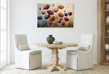 Colorful Poppy Flowers Fine Art Canvas Art Ready To Hang Large Print, Oil Painting, Poppies