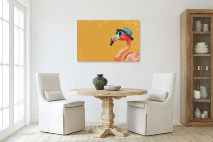 Hipster Flamingo, Pop Art, Street Art, Graffiti Painting, Animal Sunglasses, Orange Blue, Fun Quirky, Large Art Print, Kids Room, Pink