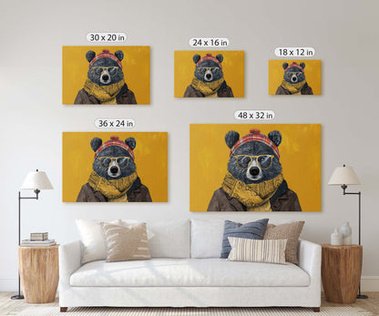 Hipster Bear, Pop Art, Street Art, Graffiti Painting, Animal Sunglasses, Orange Blue, Fun Quirky, Large Art Print, Kids Room, Boys Room
