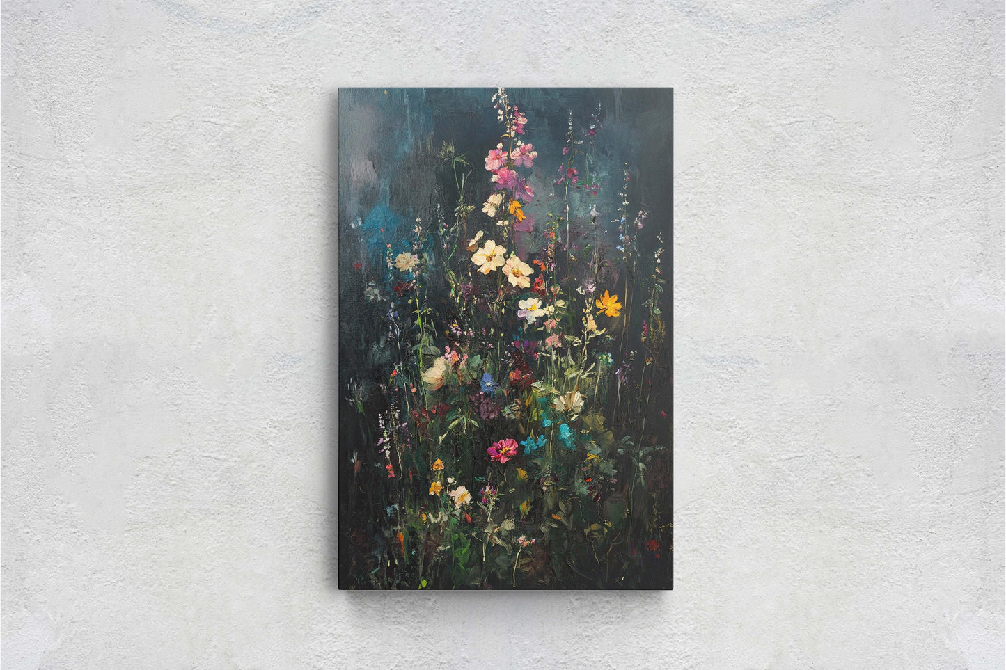 Dark Wildflowers, Black Canvas, Floral Print, Flower Decor