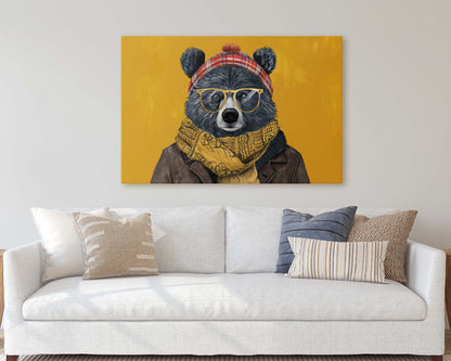 Hipster Bear, Pop Art, Street Art, Graffiti Painting, Animal Sunglasses, Orange Blue, Fun Quirky, Large Art Print, Kids Room, Boys Room