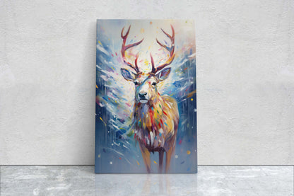 Reindeer Painting, Colorful Reindeer, Winter Art, Festive Decor, Xmas Print, Framed Canvas, Reindeer Print, Christmas Print