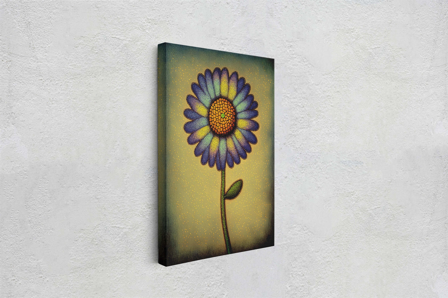 Sunflower, Abstract, Pointillism, Flower Decor, Large Print, Ready To hang, Farmhouse, Farm, Vertical Print, Modern Art, Contemporary