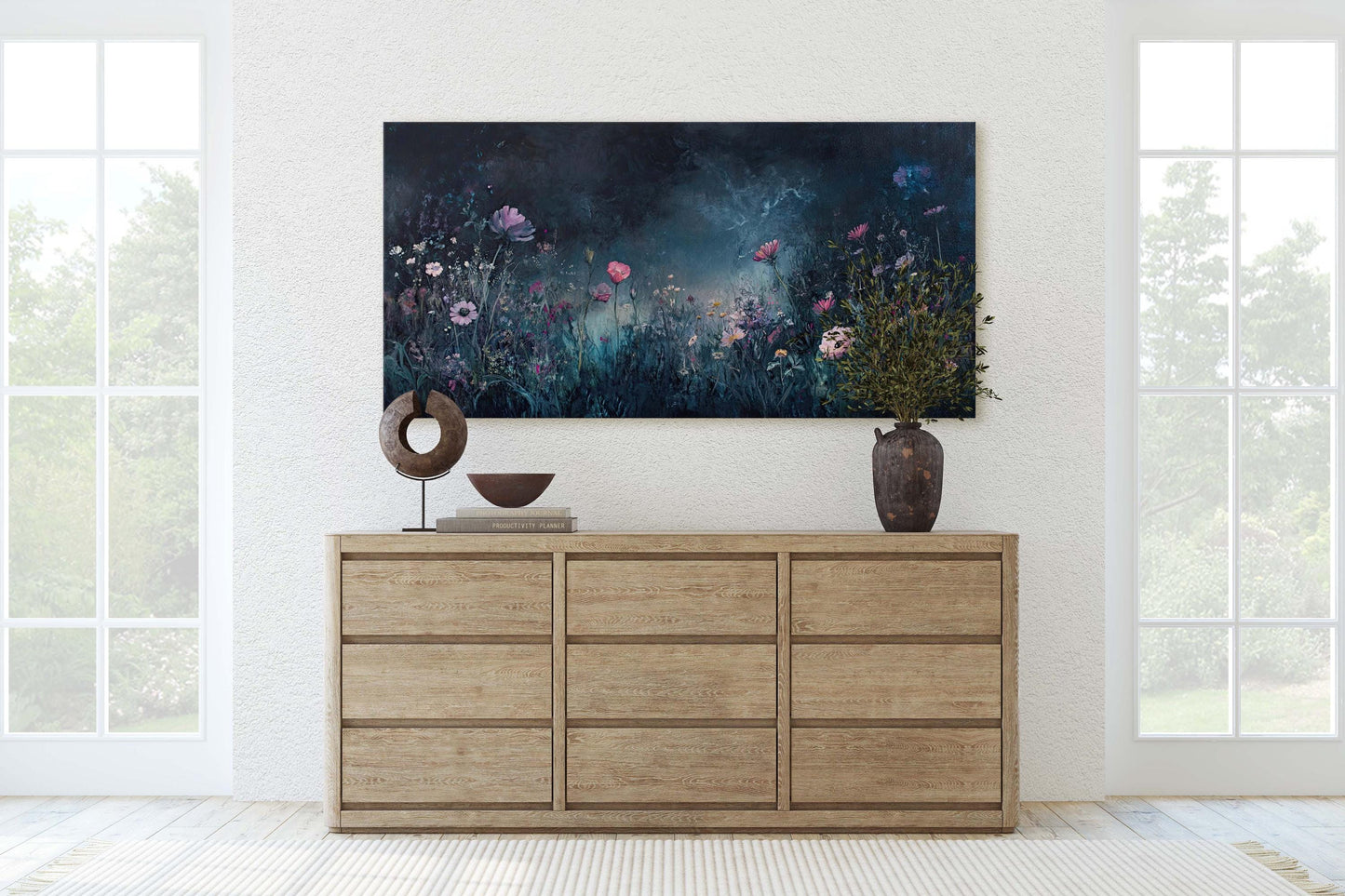 Wildflowers at Night, Flowers in Darkness, Night Time, Moody Botanical