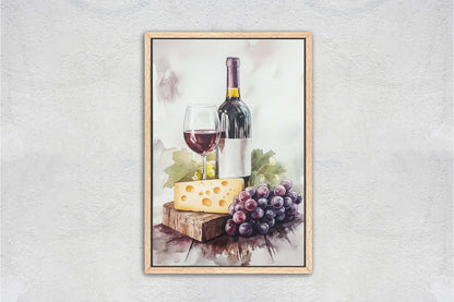 Wine and Cheese, Food Print, Kitchen Decor, Dining Room Art