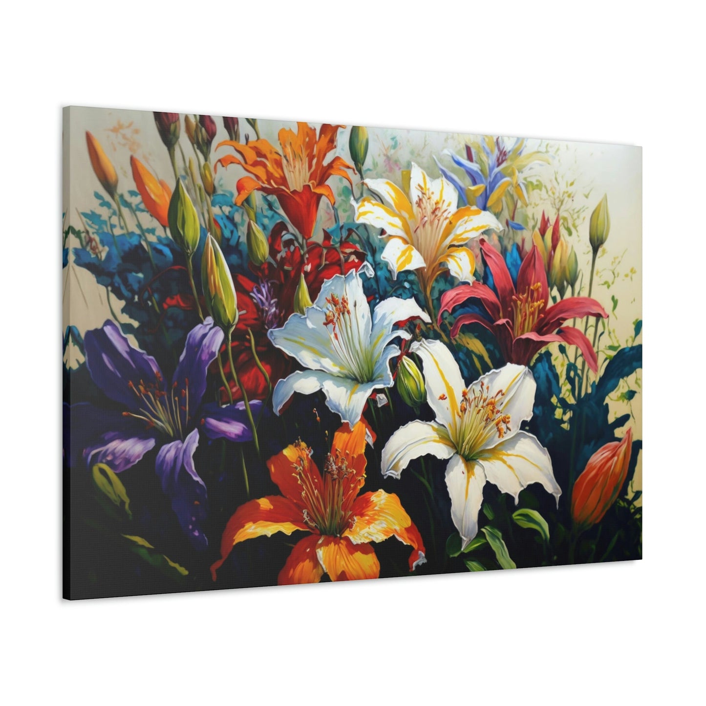 Lilies Colorful Canvas Art Ready To Hang Large Print, Oil Painting, Flowers, Floral