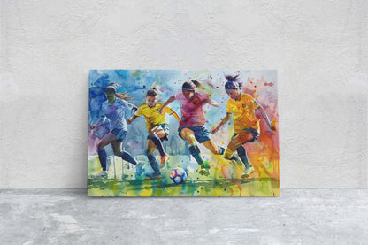Women's Soccer, Girls Soccer, Colorful sports, Woman Sports, Large Art Print, Framed Canvas, Girls Room, Kids room, Athlete