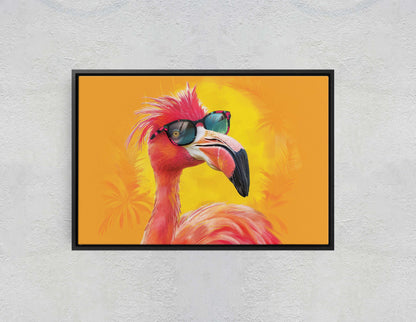 Hipster Flamingo, Pop Art, Street Art, Graffiti Painting, Animal Sunglasses, Orange Blue, Fun Quirky, Large Art Print, Kids Room, Pink
